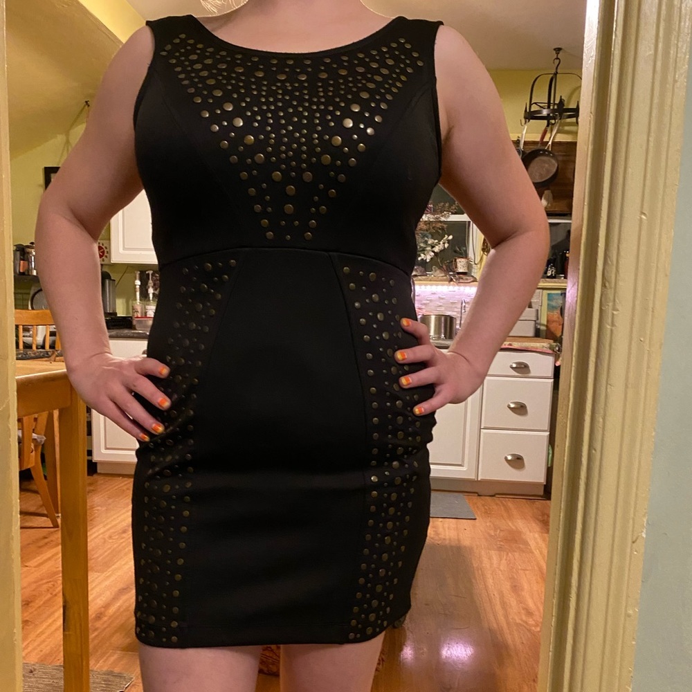 Gold Grommet Bodycon Mini Dress